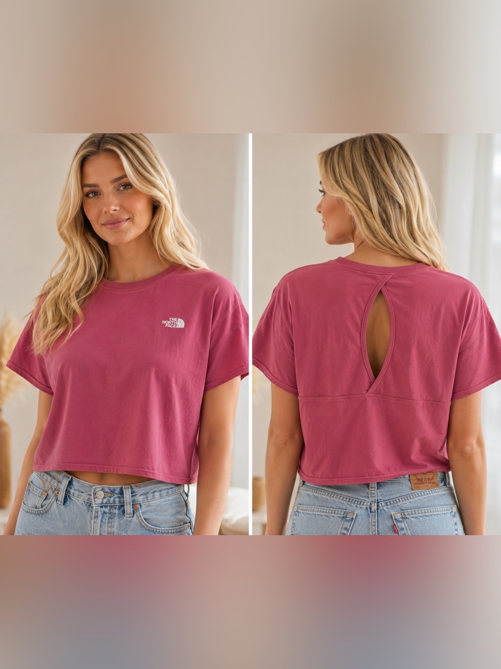 1X - The North Face - Women's Rose Pink Cropped Tee with Back Keyhole NWOT - Picture 1 of 6